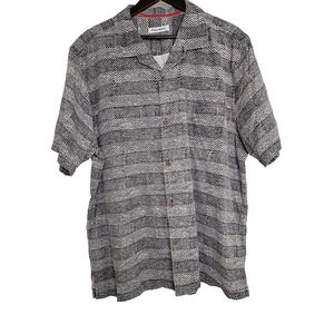 Tommy Bahama Mens Sz 2XL "RATTAN STRIPES" BLACK Camp Silk Blend Button Shirt